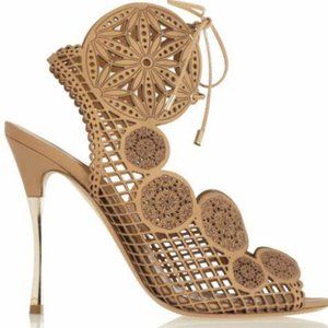 Nicholas Kirkwood Beige Laser-cut Leather Sandals Size EU 36.5